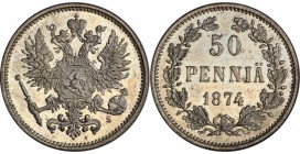 FINLAND: Alexander II, 1855-1881, AR 50 pennia, 1874, KM-2.2, mintmaster S, PCGS graded MS64 PL.

Estimate: USD 100-150