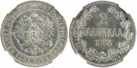 FINLAND: Alexander II, 1855-1881, AR 2 markkaa, 1865, KM-7.1, lovely quality for date! NGC graded MS62.

Estimate: USD 150-225