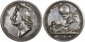 FRANCE: AR medal (35.94g), 1783, cf. Malpas-2743, Forrer II, 210, 42mm silver medal for the First Flight of the Montgolfier Brothers and the Balloon o...