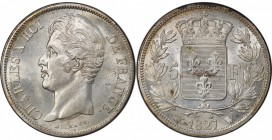 FRANCE: Charles X, 1824-1830, AR 5 francs, Lille mint, 1827-W, KM-728.13, Gad-644, F-311, lustrous example, PCGS graded MS63.

Estimate: USD 350-450