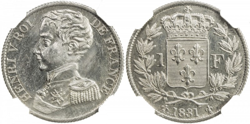 FRANCE: Henri V, Pretender, 1830-1883, AR franc, 1831, Maz-911, silver essai, NG...