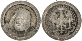 FRANCE: AR medal, 1902, 43mm, silver medal struck for the centennial of the birth of Victor Hugo, CENTENAIRE DE VICTOR HUGO / 1802-1902, around shadow...