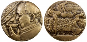 FRANCE: AE medal (447.3g), 1929, Maier-310, 109mm cast bronze medal as Tribute to the Great Burgundy Wines of 1904, 1911, 1915, and 1919, by Henri Bou...