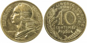 FRANCE: Fifth Republic, 10 centimes, 1962, GEM-46.EP, Mazard-2839a, piefort essai of KM-929, mintage of only 104 pieces, Specimen, R2 (Mazard). 

Es...