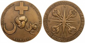 FRANCE: AE medal, 1969, 68mm International Red Cross and Red Crescent medal by Jacques Devigne, struck at the Paris mint, PER HUMANITATEM AD PACEM "wi...