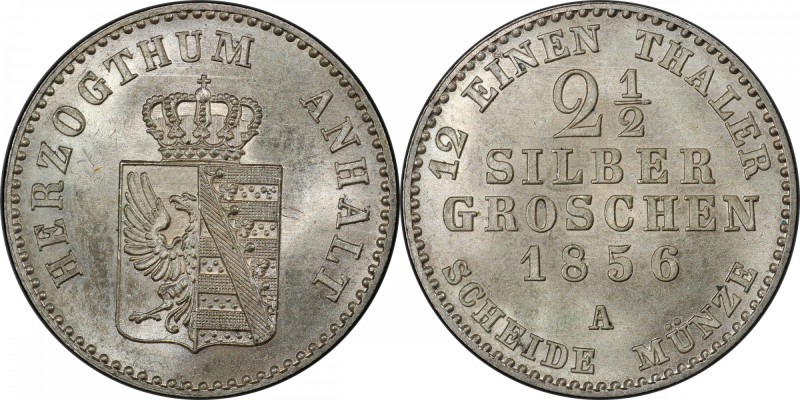 ANHALT-BERNBURG: Alexander Carl, 1834-1863, AR 2½ groschen, 1856, KM-97, a super...