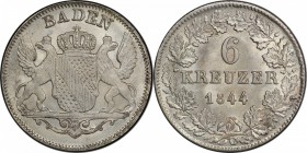 BADEN: Karl Leopold Friedrich, 1830-1852, AE 6 kreuzer, 1844, KM-210, a fantastic example! PCGS graded MS67.

Estimate: USD 100-150