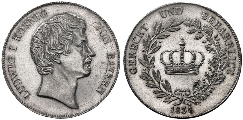 BAVARIA: Ludwig I, 1825-1848, AR kronenthaler, 1836, KM-751, Dav-565, LUDWIG KOE...