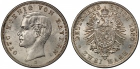 BAVARIA: Otto II, 1886-1913, AR 2 mark, 1888-D, KM-505, J-43, rare one-year type and a superb example, PCGS graded MS64, R. 

Estimate: USD 500-600