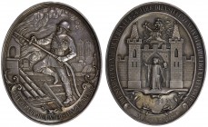 BAVARIA: AR medal (150.59g), 1893, 43mm x 83mm, oval silver medal by F. Widmann and L. Leigh, GOTT ZUR EHR DEM NÄCHSTEN ZUR WEHR on scroll below image...