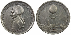 FRANKFURT: white metal medal, 1785, Joseph/Fellner-910; Kaiser-5, 46mm, with copper plug as made, Blanchard's balloon flight over Frankfurt by Johann ...