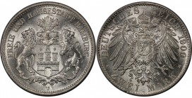 HAMBURG: Free and Hanseatic City, AR 2 mark, 1900-J, Y-57a, scarce date in choice mint state, PCGS graded MS64, S. 

Estimate: USD 175-250