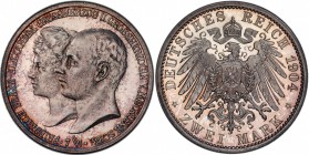 MECKLENBURG-SCHWERIN: Friedrich Franz IV, 1897-1918, AR 2 mark, 1904-A, KM-333, Jaeger-86, Friedrich Franz IV Wedding, mintage of only 6,000 pieces, l...