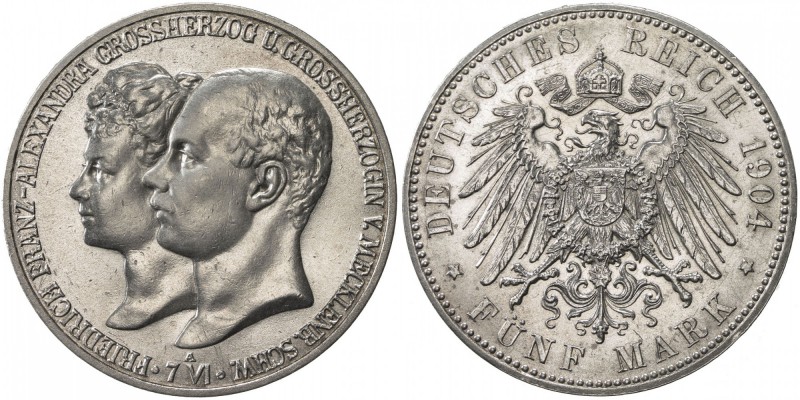 MECKLENBURG-SCHWERIN: Friedrich Franz IV, 1897-1918, AR 5 mark, 1904-A, KM-334, ...