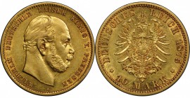 PRUSSIA: Wilhelm I, 1861-1888, AV 10 mark, 1875-A, KM-504, PCGS graded AU55.

Estimate: USD 150-200