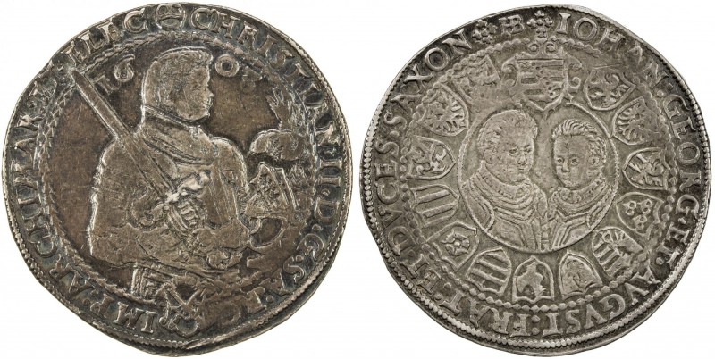 SAXONY: Christian II, Johann Georg Ier et August, 1601-1611, AR thaler, Dresden,...