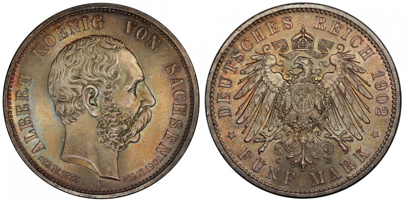 SAXONY: Albert, 1873-1902, AR 5 mark, 1902-E, KM-1256, J-128, commemorating the ...