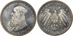SAXE-MEININGEN: Georg II, 1866-1914, AR 3 mark, 1908-D, KM-207, nice luster, two-year type, wonderful contrast, an exceptional piece! PCGS graded MS65...