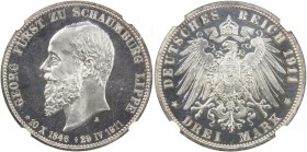 SCHAUMBURG-LIPPE: Albrecht Georg, 1893-1911, AR 3 mark, 1911-A, KM-55, Jaeger-166, Death of Prince Georg, wonderful contrast, a lovely example! NGC gr...