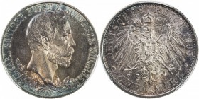 SCHWARZBURG-SONDERSHAUSEN: Karl Günther, 1880-1909, AR 2 mark, 1905, KM-152, Y-211, Jaeger-169b, 25th Anniversary of Reign, thick rim variety, incorre...