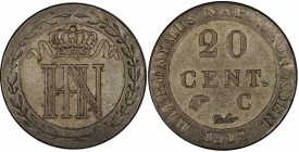 WESTPHALIA: Jerome Napoleon, 1807-1813, BI 20 centimes, 1812-C, KM-97, PCGS graded AU50.

Estimate: USD 80-100