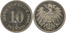 GERMANY: Kaiserreich, 10 pfennig, 1909-G, KM-12, Y-9, rare in proof, Proof, R. 

Estimate: USD 175-225