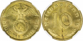 GERMANY: Third Reich, 10 reichspfennig, 1936-A, KM-92, Swastika issue, fully lustrous, better date/mintmark, NGC graded MS64.

Estimate: USD 100-150