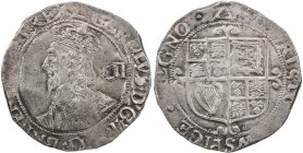 ENGLAND: Charles I, 1625-1649, AR shilling (6.13g), London, ND (1633-40), S-2799, group F, with Briot's bust, wearing stellate lace collar, triangle s...