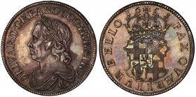 GREAT BRITAIN: Oliver Cromwell, Lord Protector, 1653-1658, AR crown, 1658/7, KM-D207, S-3226, dies by Thomas Simon, struck at the Frenchman Pierre Blo...