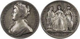 GREAT BRITAIN: AR medal (18.65g), 1727, Eimer-512, 35mm silver Official Coronation of Queen Caroline by John Croker, draped and diademed bust left wit...