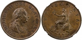 GREAT BRITAIN: George III, 1760-1820, AE halfpenny, Soho mint, 1799, KM-647, NGC graded MS62 BR.

Estimate: USD 100-150