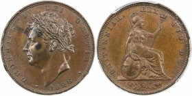 GREAT BRITAIN: George IV, 1820-1830, AE farthing, 1826, KM-697, Spink-3825, small head type, arabic 1 in date, small obverse toning blotches, PCGS gra...