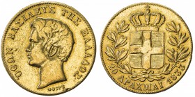 GREECE: Otto, 1832-1862, AV 20 drachmai, 1833, KM-21, AGW 0.1672 oz, lightly polished, Fine.

Estimate: USD 240-300