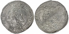 NAPLES: AR mezzo ducato (14.39g), Napoli, ND (1548-1554), Pannuti-Riccio-14/15, in the name of Austrian Emperor Karl V (Carlo I di Spagna), by Giovan ...