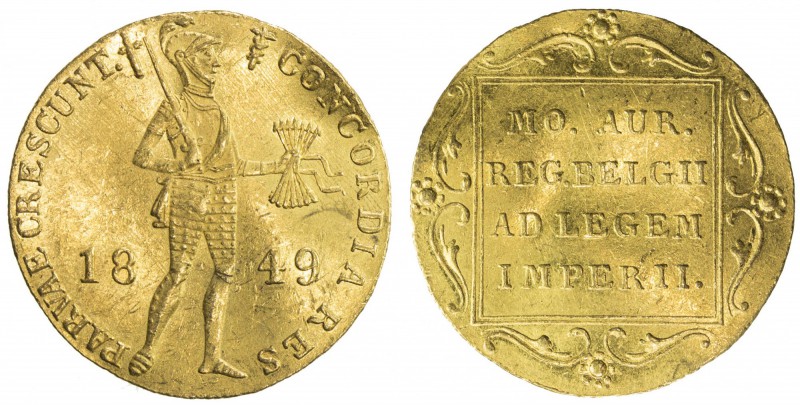 NETHERLANDS: Willem III, 1849-1890, AV ducat (3.47g), 1849, KM-83.1, very slight...