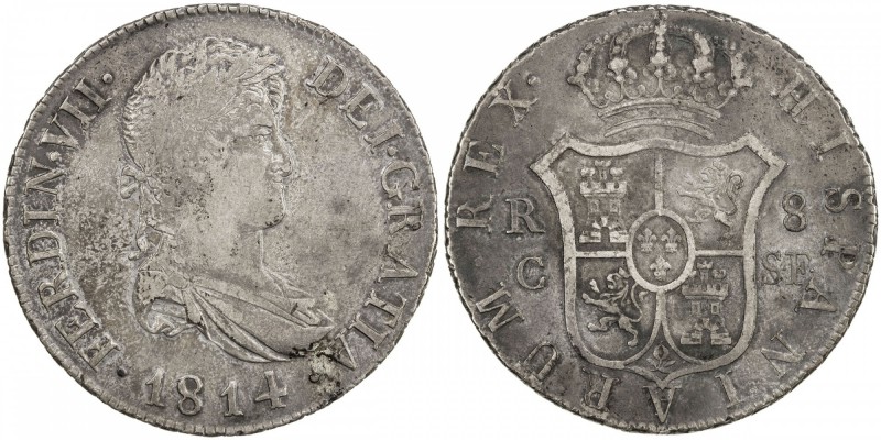 SPAIN: Fernando VII, 1808-1833, AR 8 reales, 1814-C, KM-466.1, Dav-323, Calicó-3...