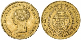 SPAIN: Isabel II, 1833-1868, AV 100 reales, Madrid, 1850-M, KM-594.2, initials CL, one small ding on the reverse, AGW 0.2412 oz, EF.

Estimate: USD ...