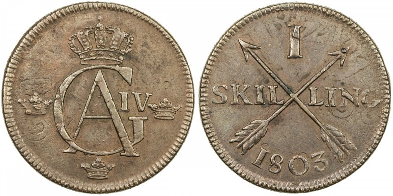 SWEDEN: Gustav IV Adolf, 1792-1809, AE skilling, 1803, KM-566, key date and more...