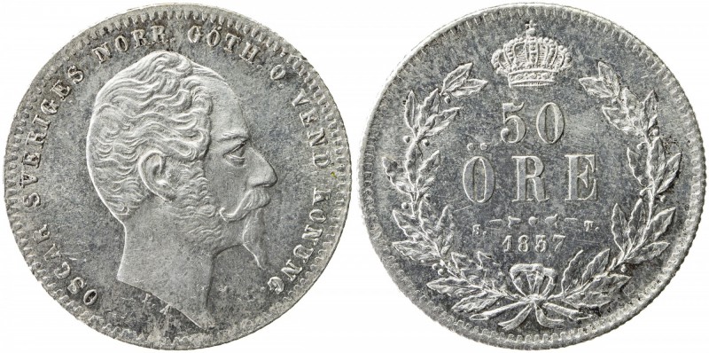 SWEDEN: Oscar I, 1844-1859, AR 50 öre, 1857, KM-693, UNC

Estimate: USD 220-28...