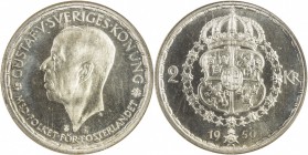 SWEDEN: Gustav V, 1907-1950, AR 2 kronor, 1950, KM-815, Sieg-63, initials TS, wonderful reflective surfaces, in old NGC holder, NGC graded MS67 Specim...
