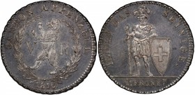 APPENZELL: AR 4 franken, 1816, KM-12, Dav-360, Divo-155, bold strike, appealing blue and gray toning, bold strike, mintage of just 1,850 pieces, PCGS ...