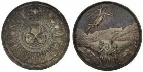 SCHWYZ: AR medal (44.49g), 1891, Schweizer Medaillen 44, 50mm silver medal for the 600th Anniversary of the Confederation of Uri, Schwyz, and Unterwal...