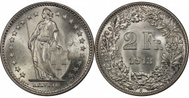 SWITZERLAND: Confederation, AR 2 francs, 1913-B, KM-21, Schön-29, PCGS graded MS63.

Estimate: USD 150-250