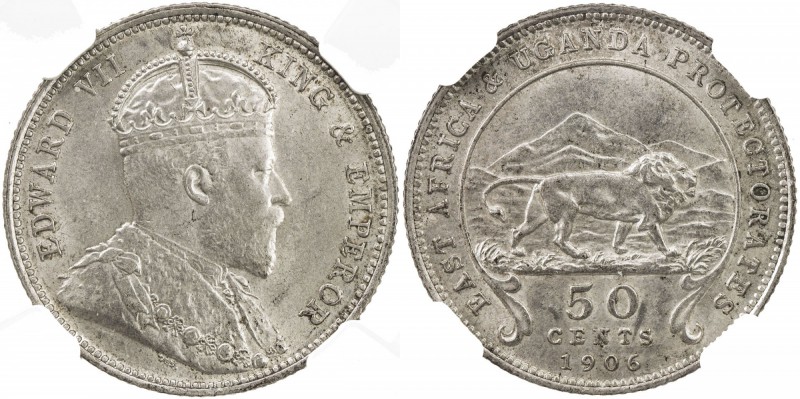 EAST AFRICA & UGANDA: Edward VII, 1901-1910, AR 50 cents, 1906, KM-4, attractive...