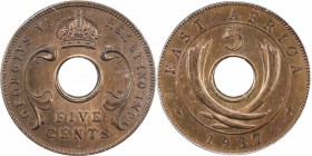 EAST AFRICA & UGANDA: George VI, 1937-1952, AE 5 cents, 1937-H, KM-25.1, specimen strike from the Heaton mint, PCGS graded Specimen 63RB.

Estimate:...