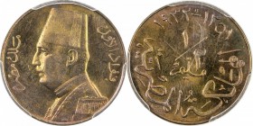 EGYPT: Fuad I, as King, 1922-1936, AE ½ millieme, 1932-H/AH1351, KM-343, lovely golden toning, PCGS graded Specimen 64 RB, ex King's Norton Mint Colle...