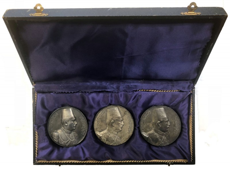 EGYPT: Fuad I, as King, 1922-1936, SET of 3 extremely rare silver Art Deco style...