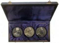 EGYPT: Fuad I, as King, 1922-1936, SET of 3 extremely rare silver Art Deco style "Egyptian Royal Tour " medals in a period plush case, 1) 72mm, Medal ...