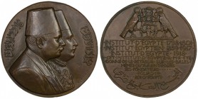 EGYPT: Farouk, 1936-1952, AE medal (108.4g), 1948, Dropsy-202, 58mm; 150th Anniversary of the Insitute d'Égypte: conjoined busts of Fuad I and Farouk,...