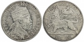 ETHIOPIA: Menelik II, 1889-1913, AR ½ birr, EE1889 (1897), Y-15, lion's right foreleg raised (rare variety - the common type has his left foreleg raie...